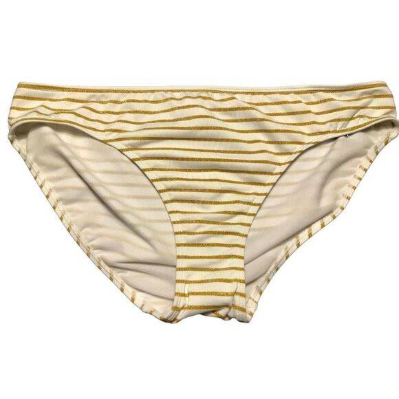 Ralph Lauren LRL Sz 14 Gold Metallic Lurex Stripe White Hipster Bikini NEW - Picture 2 of 7